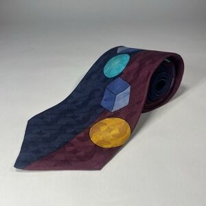 Pravata Navy & Purple Geometric Shapes Textured Tie 100% Silk RN35130 NWT